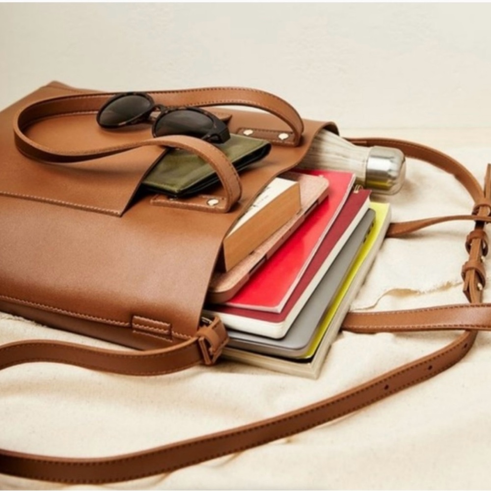 Henny + Lev Vegan Leather Everyday 2 in 1 Tote Bag in Cognac - Picture 2 of 11